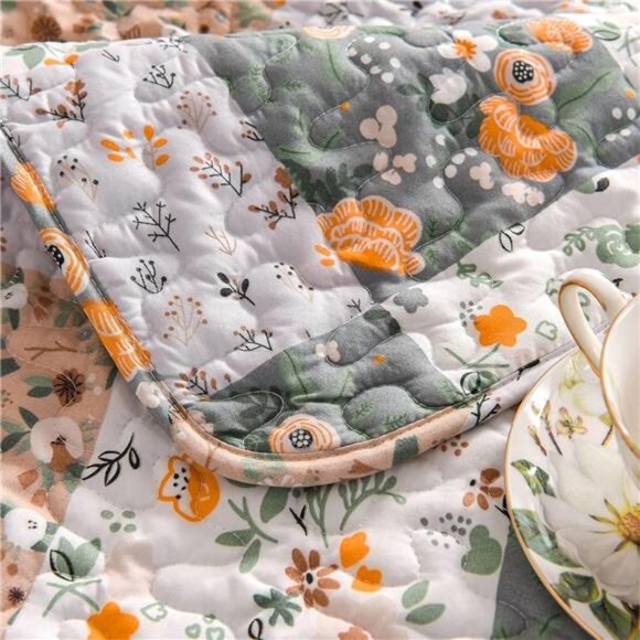 Boho Patchwork Pattern Quilted Throw Blanket for Bed/Couch/Sofa, Soft - Picture 5 of 7